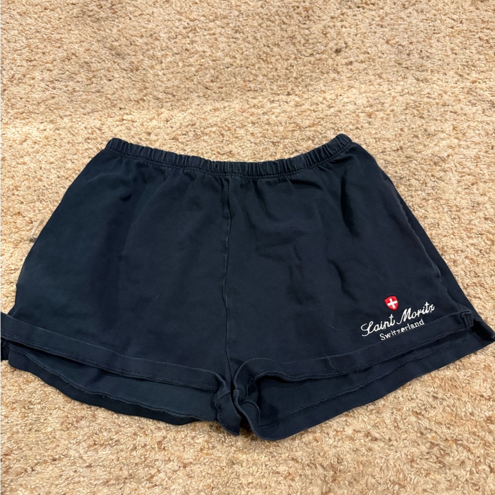 Brandy Melville Black Saint Moritz Embroidered Lounge Shorts